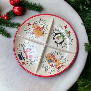 Temptations Winter Whimsy 12” Divided Bowl Christmas Holiday Party Dish